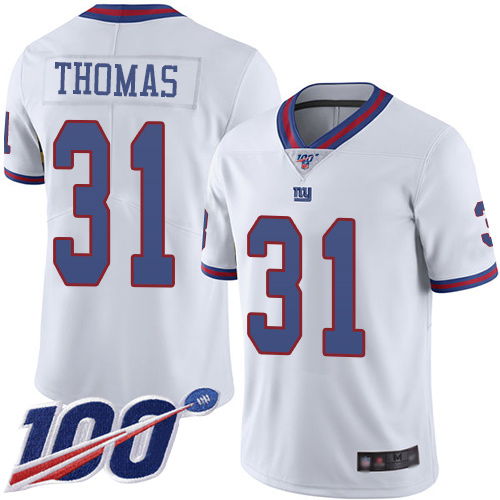 Men New York Giants 31 Michael Thomas Limited White Rush Vapor Untouchable 100th Season Football NFL Jersey